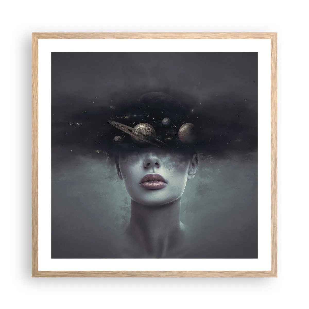 Poster in einem Rahmen aus heller Eiche - Und die Planeten spielen verrückt ... - 60x60 cm