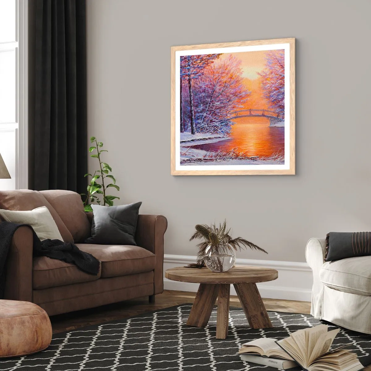 Poster in einem Rahmen aus heller Eiche - Treffen wir uns hier - 30x30 cm