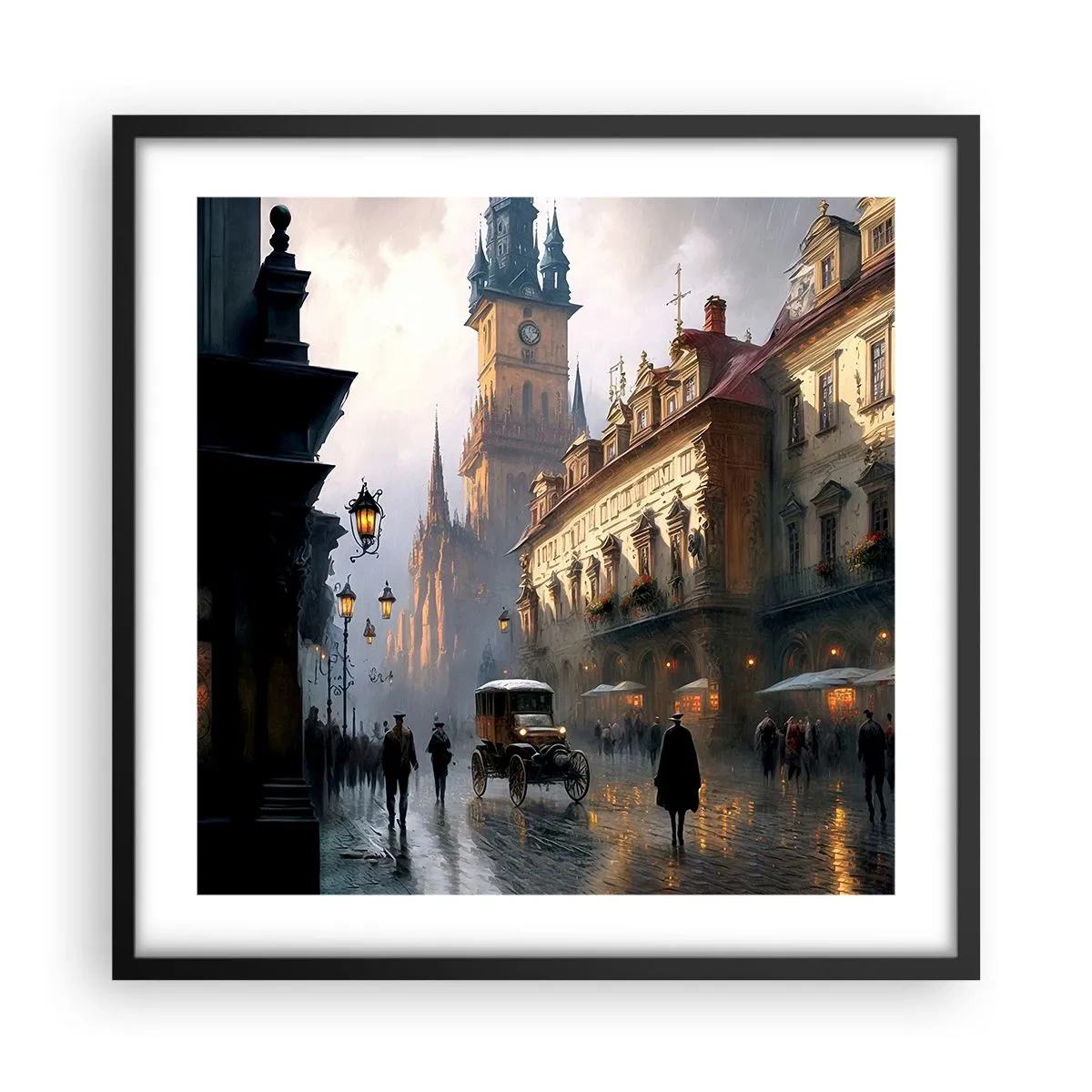 Poster in einem schwarzem Rahmen - Charme eines Prager Abends - 50x50 cm