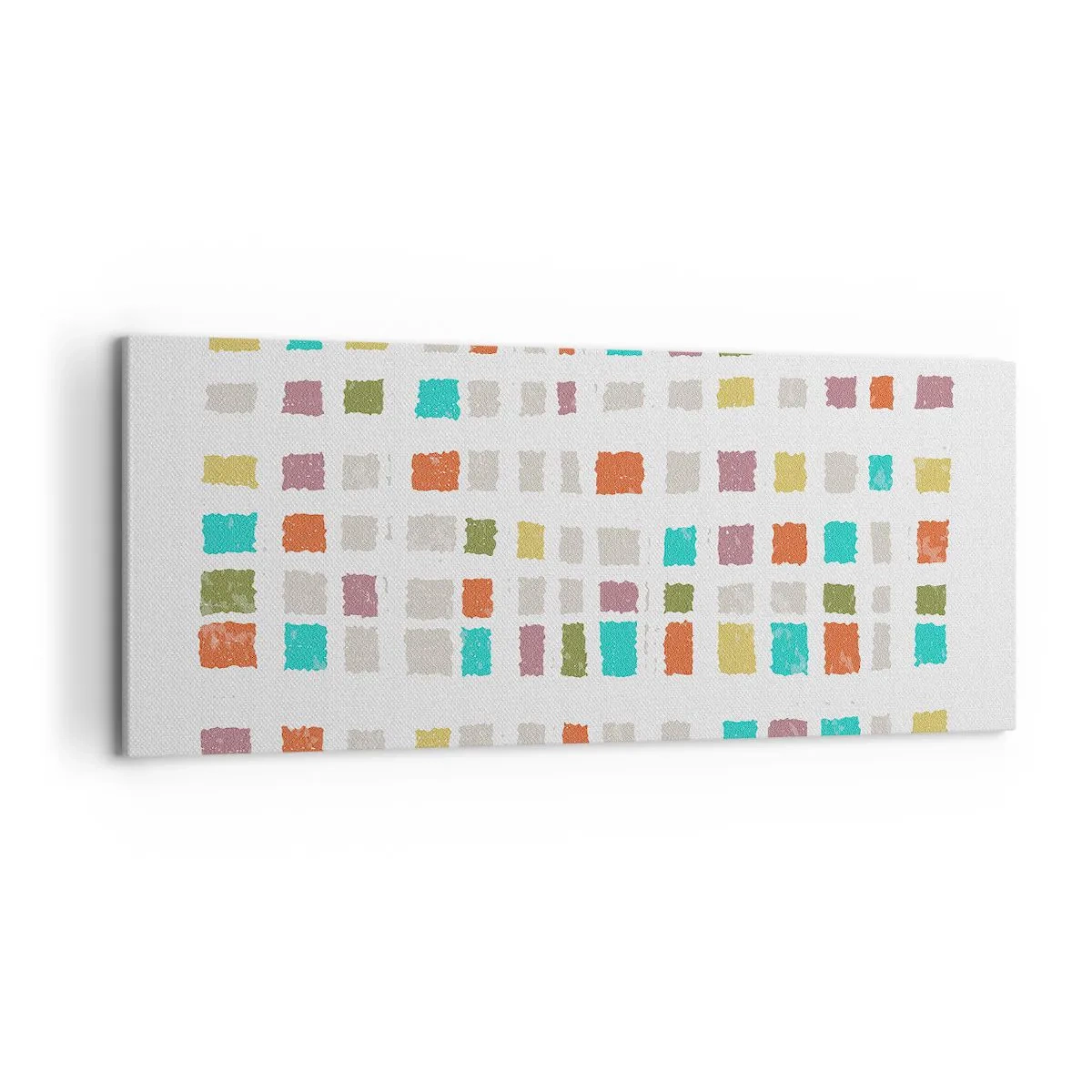 Bild auf Leinwand - Leinwandbild - Bunte Quadrate in minimalistischer Anordnung auf weißem Hintergrund - 120x50cm - Unbekanntes Spiel - Moderne Wanddekoration für Wohnzimmer und Schlafzimmer ARTTOR