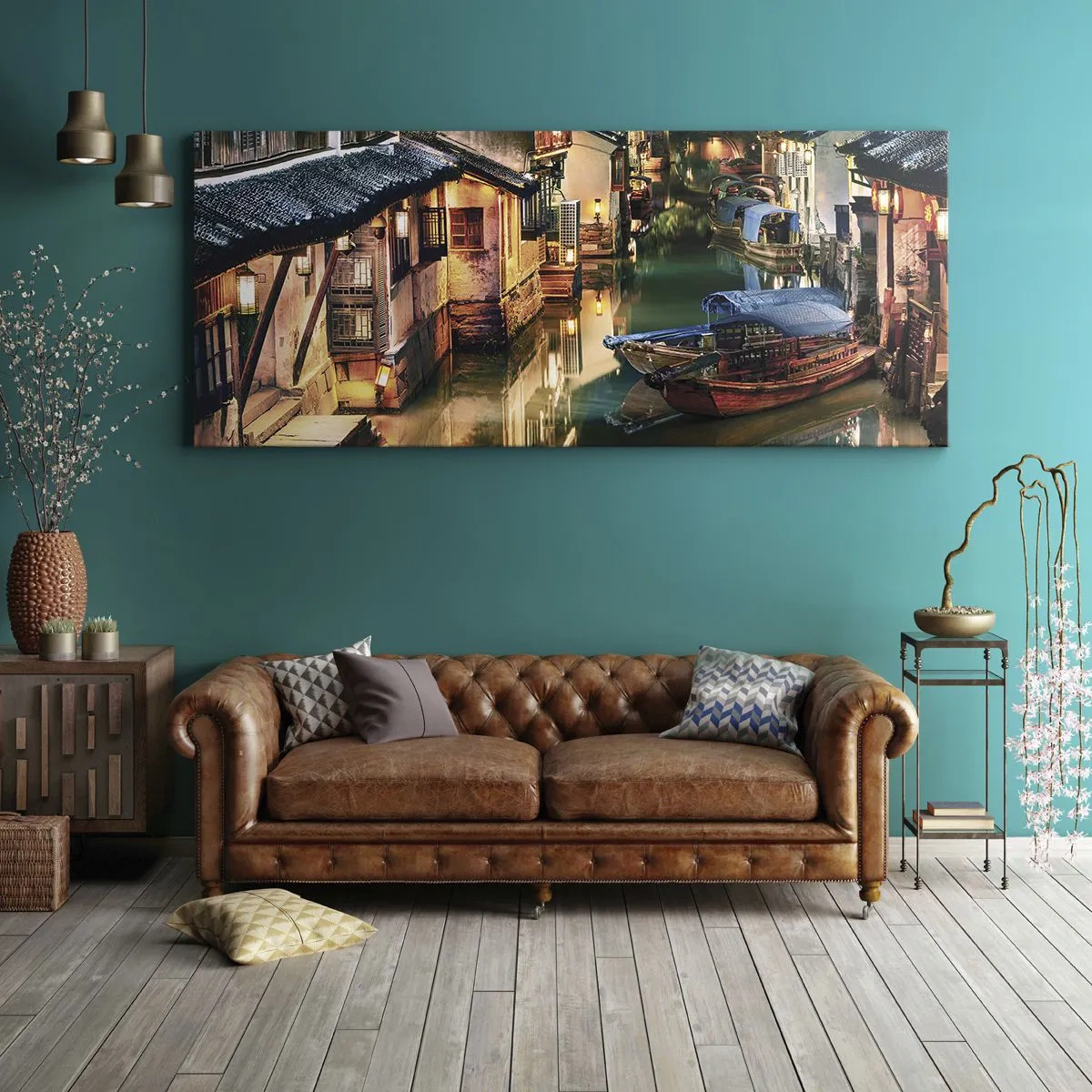 Bild auf Leinwand - Leinwandbild - Ein Abend auf einer chinesischen Straße - 90x30 cm