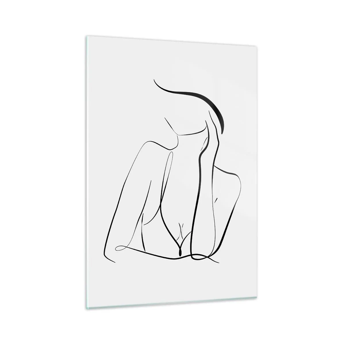 Glasbild - Bild auf glas - Eine einfache Linie, die den Umriss des Körpers in Schwarz- und Weißtönen zeigt - 50x70cm - Auf der Traumwelle - Moderne Wanddekoration für Wohnzimmer und Schlafzimmer ARTTOR
