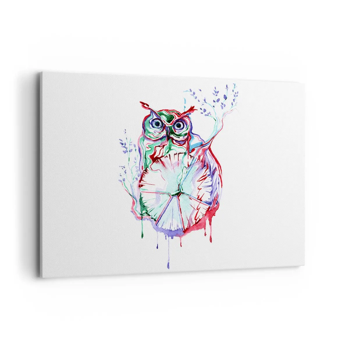 Bild auf Leinwand - Leinwandbild - Bunte Aquarell-Eule im künstlerischen Stil - 100x70cm - Von Natur aus klug - Moderne Wanddekoration für Wohnzimmer und Schlafzimmer ARTTOR