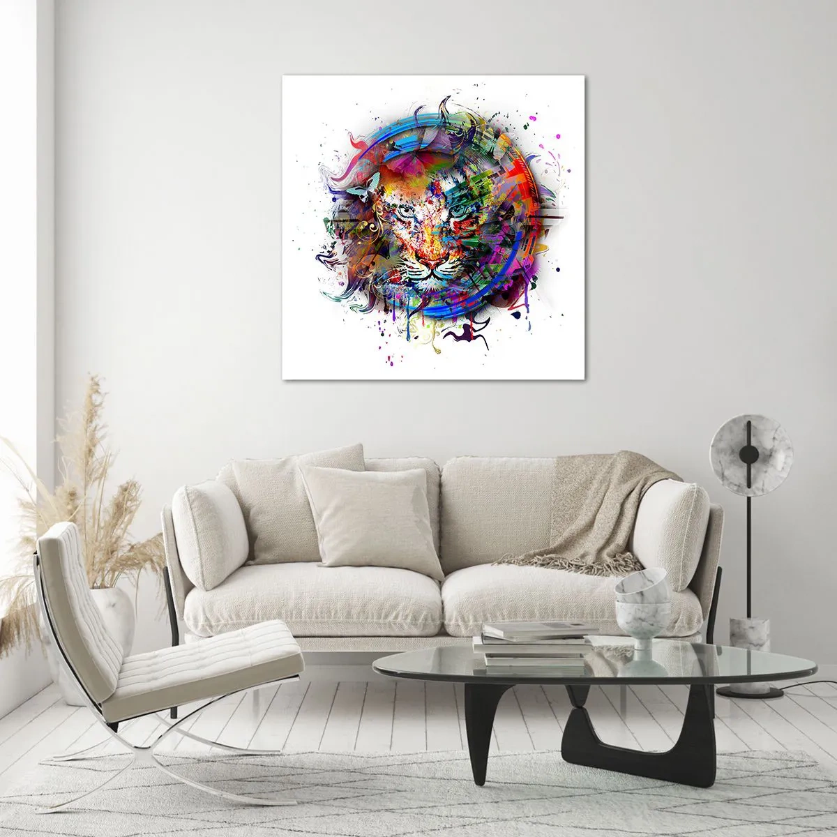 Glasbild - Bild auf glas - Es lauert hinter einem Regenbogenschleier - 70x70 cm