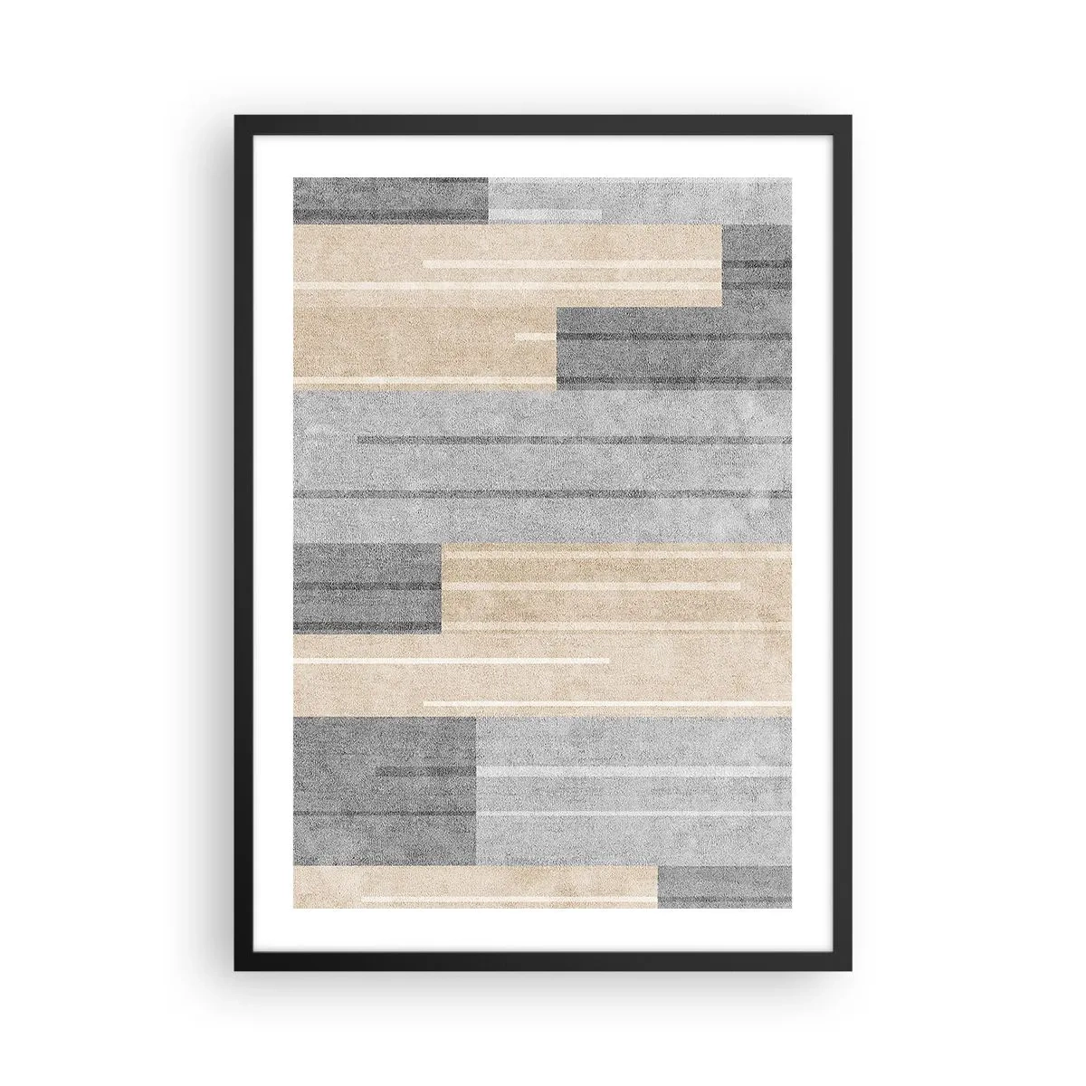 Poster in einem schwarzem Rahmen - Eine moderne geometrische Komposition in Grau- und Beigetönen - 50x70cm - Komposition: Vertikal halten - Moderne Wanddekoration für Wohnzimmer und Schlafzimmer ARTTOR