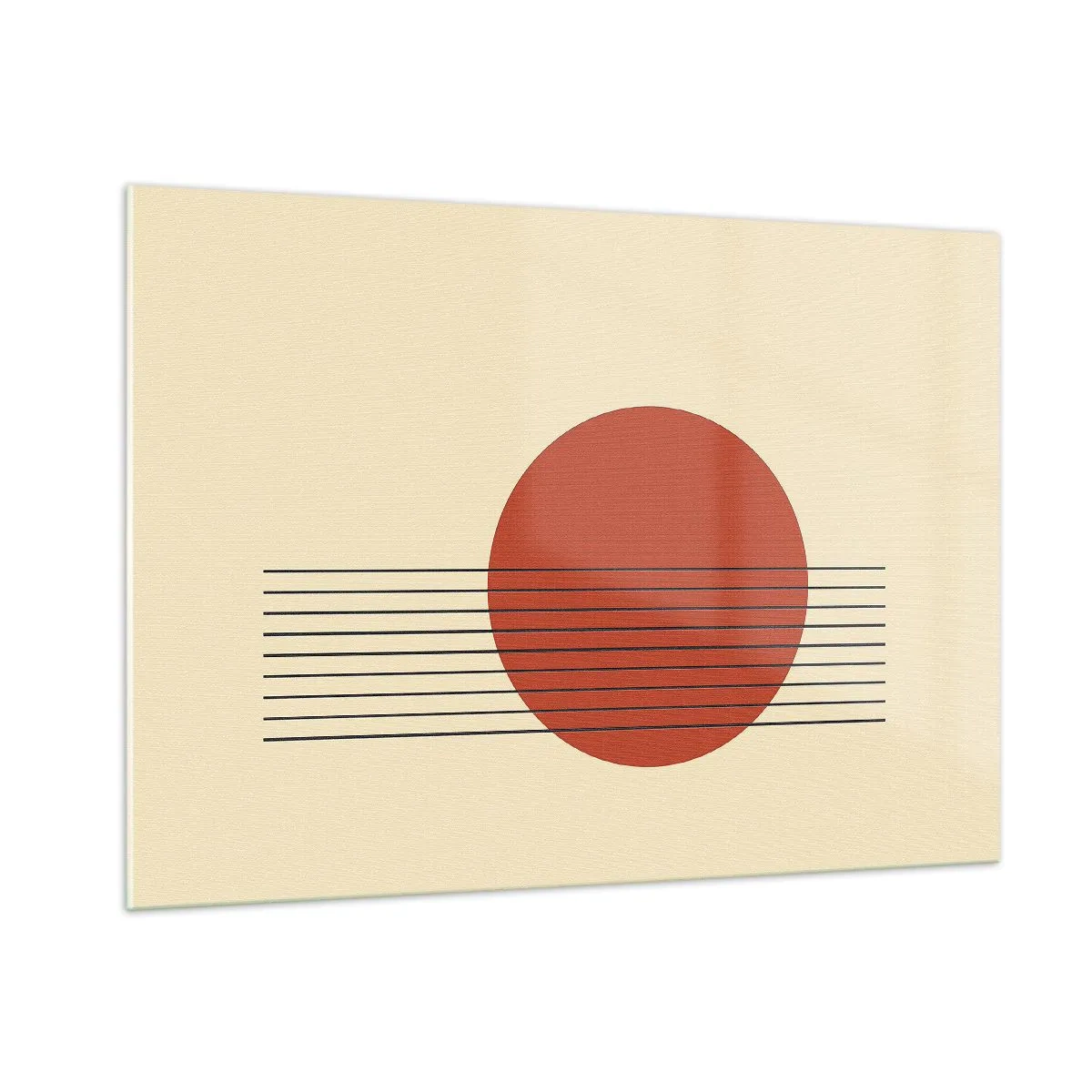 Glasbild - Bild auf glas - Minimalistische Grafik mit rotem Kreis und Linien - 100x70cm - Immer wieder und weiter - Moderne Wanddekoration für Wohnzimmer und Schlafzimmer ARTTOR