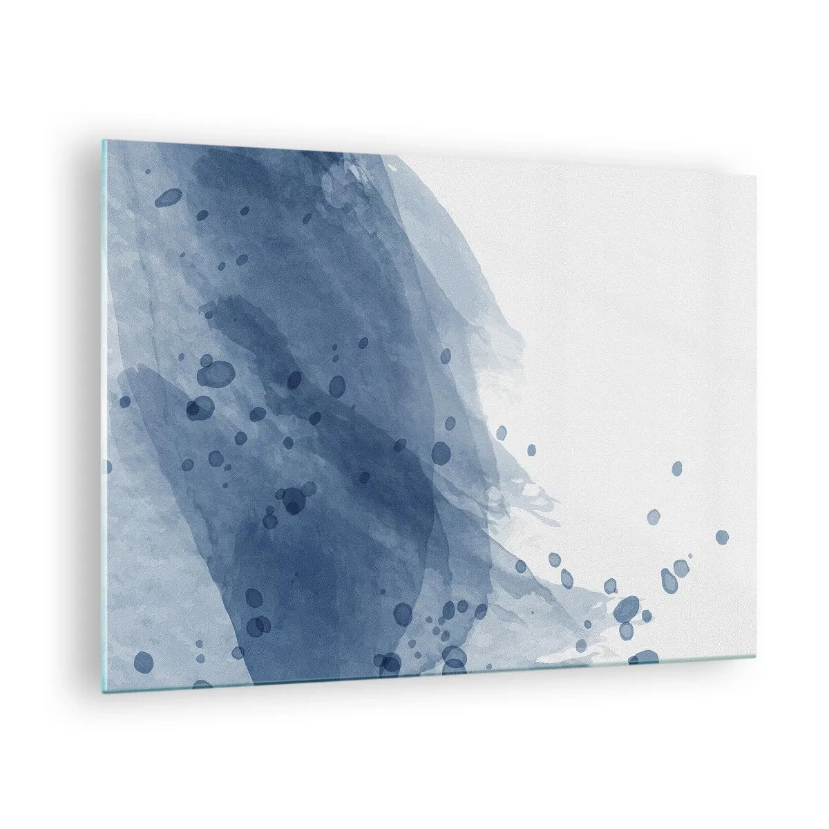 Glasbild - Bild auf glas - Aquarellfleck in Blautönen - 70x50cm - Blauer Tüll - Moderne Wanddekoration für Wohnzimmer und Schlafzimmer ARTTOR