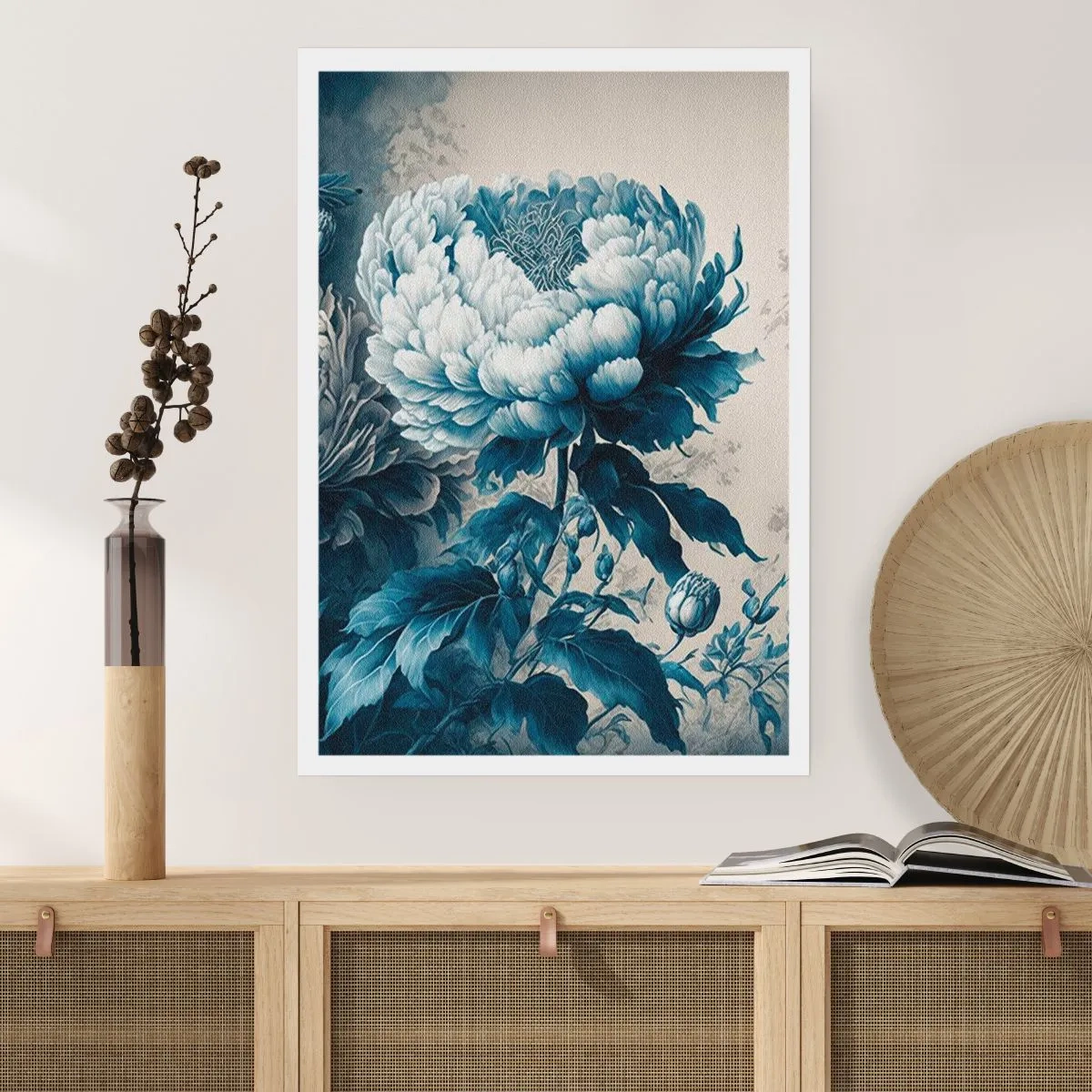 Poster - Zarte blaue Blume im Vintage-Stil - 50x70cm - Passendes Paar - Moderne Wanddekoration für Wohnzimmer und Schlafzimmer ARTTOR
