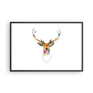 Poster in einem schwarzem Rahmen - Ein mildes Reh in Farbe getaucht - 91x61 cm