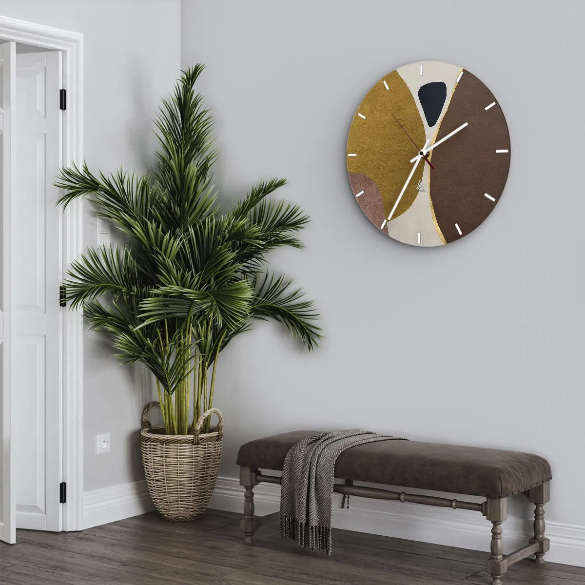 Wanduhr - Glasuhr - Abstrakte Formen in Braun-, Beige- und Goldtönen - 30x30cm - Abstraktion – ein Ort im Raum - Moderne Wanddekoration für Wohnzimmer, Küche und Schlafzimmer ARTTOR