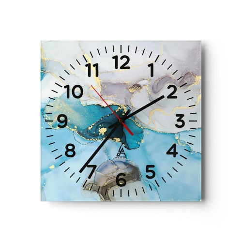Wanduhr - Glasuhr - Eine Studie über das Zusammentreffen von Grau und Türkis - 30x30 cm
