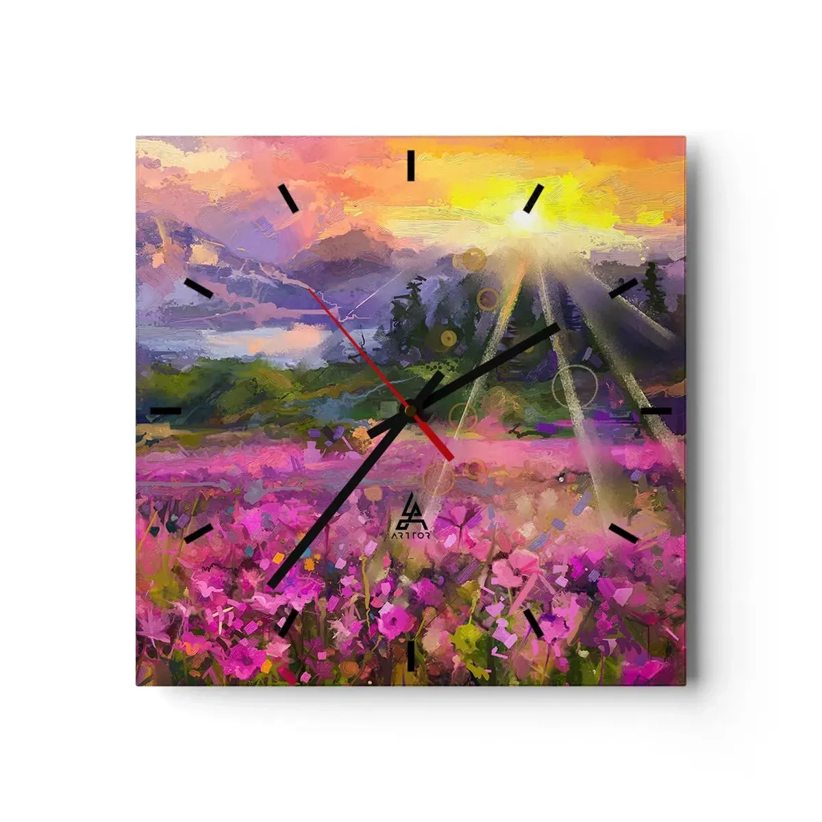 Wanduhr - Glasuhr - Im Tal unter dem Schutz der Sonne - 40x40 cm