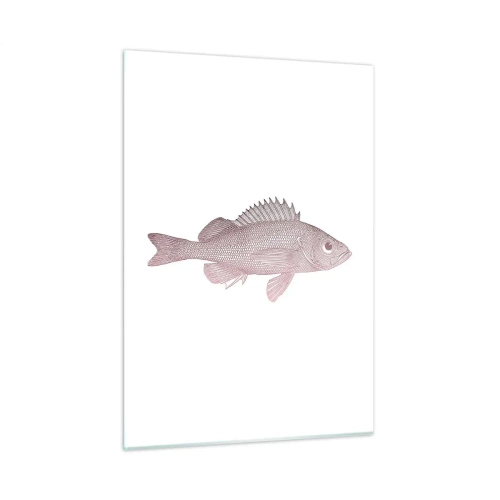 Glasbild - Bild auf glas - Grafik eines Fisches mit großem Auge im Retro-Stil auf weißem Hintergrund - 50x70cm - Großäugiger Fisch - Moderne Wanddekoration für Wohnzimmer und Schlafzimmer ARTTOR