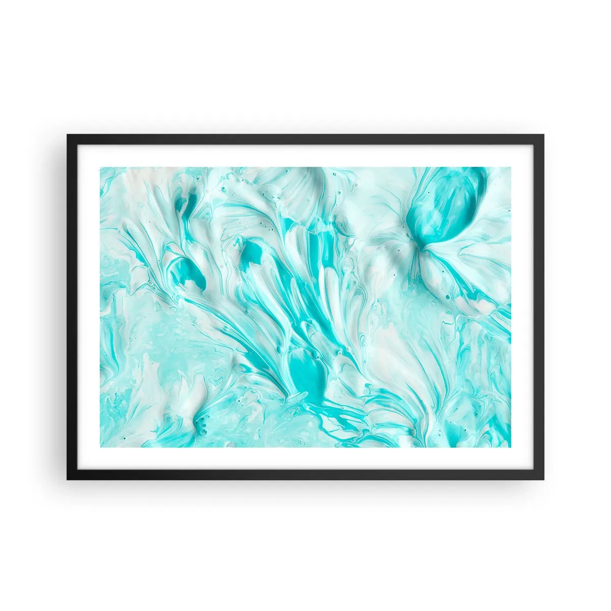 Poster in einem schwarzem Rahmen - Ein abstraktes Motiv in Pastelltönen von Blau und Weiß. - 70x50cm - Für immer zusammen - Moderne Wanddekoration für Wohnzimmer und Schlafzimmer ARTTOR