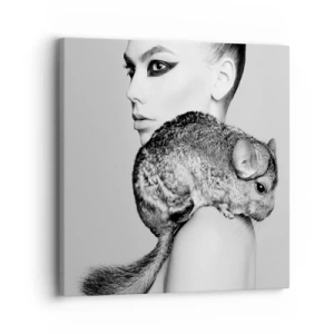 Bild auf Leinwand - Leinwandbild - Dame mit einem Chinchilla - 30x30 cm