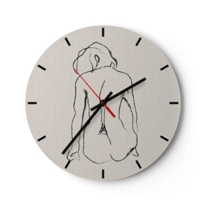 Wanduhr - Glasuhr - Eine subtile Skizze einer weiblichen Silhouette vor einem hellen Hintergrund - 30x30cm - Mädchenakt - Moderne Wanddekoration für Wohnzimmer, Küche und Schlafzimmer ARTTOR