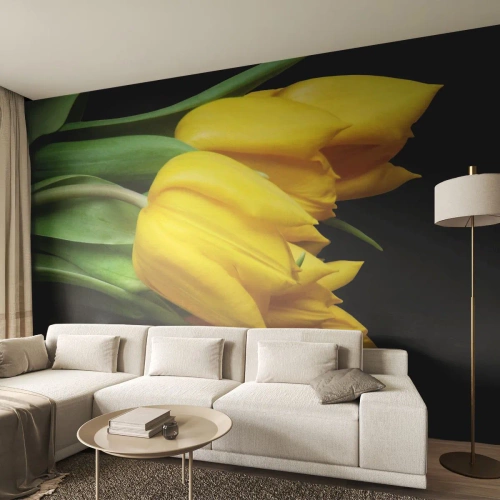Fototapete Premium Canvas - Aus klarer Sonne entstanden - Blumen, Tulpen, Blumenstrauß - 250x175 cm