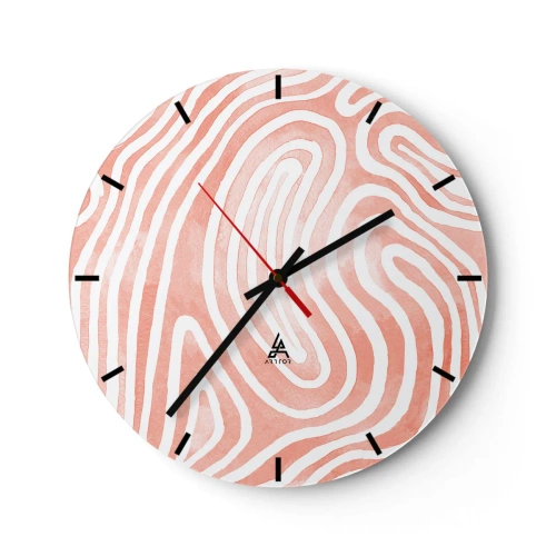 Wanduhr - Glasuhr - Abstraktes Muster, das Fingerabdrücken in Pink ähnelt - 30x30cm - Im Korallenlabyrinth - Moderne Wanddekoration für Wohnzimmer, Küche und Schlafzimmer ARTTOR