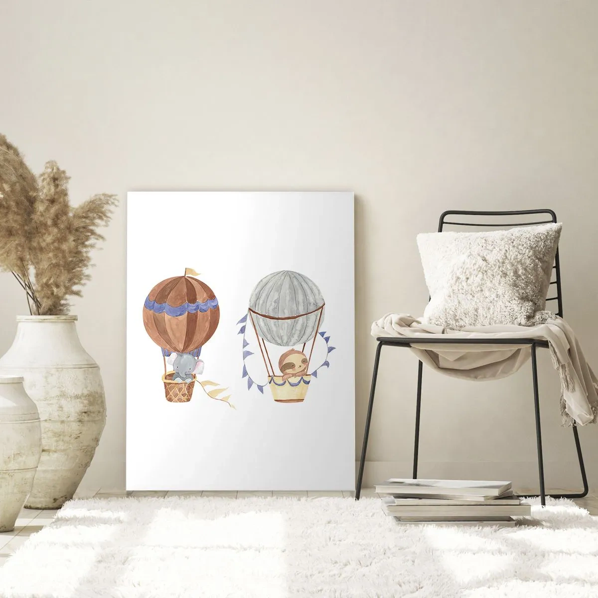 Glasbild - Bild auf glas - Niedliche Tiere in Luftballons auf weißem Hintergrund - 80x120cm - Freunde auf Reise - Moderne Wanddekoration für Wohnzimmer und Schlafzimmer ARTTOR