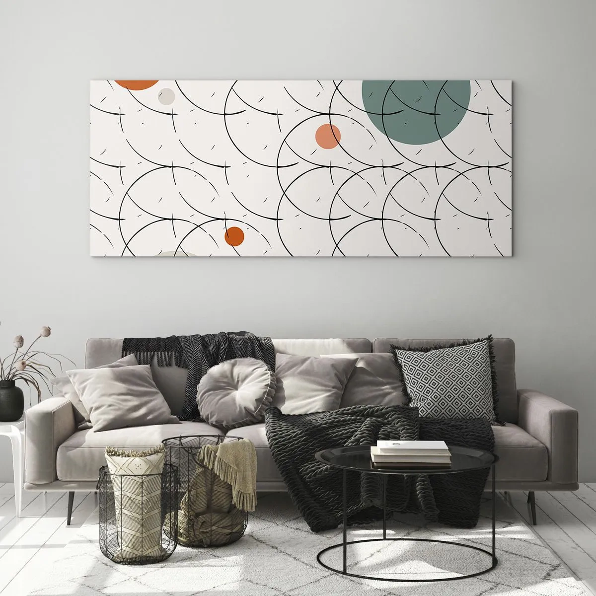 Glasbild - Bild auf glas - Geometrisches Muster mit bunten Kreisen auf hellem Hintergrund - 140x50cm - Im Pop-Art-Geist - Moderne Wanddekoration für Wohnzimmer und Schlafzimmer ARTTOR