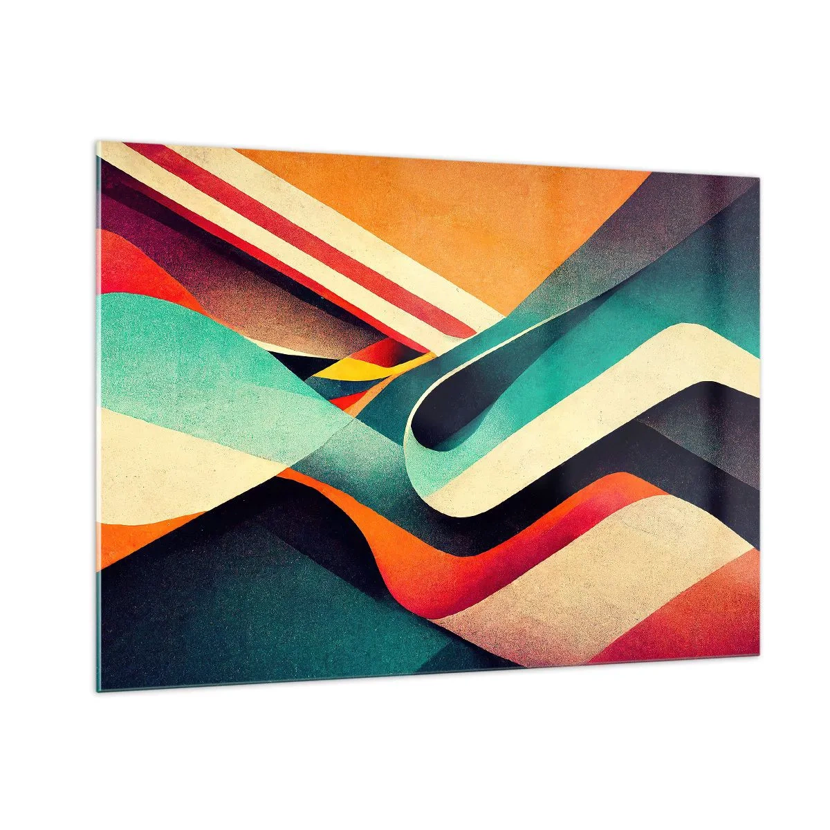 Glasbild - Bild auf glas - Bunte Streifen in einer dynamischen, abstrakten Komposition - 100x70cm - Intensive Komposition - Moderne Wanddekoration für Wohnzimmer und Schlafzimmer ARTTOR
