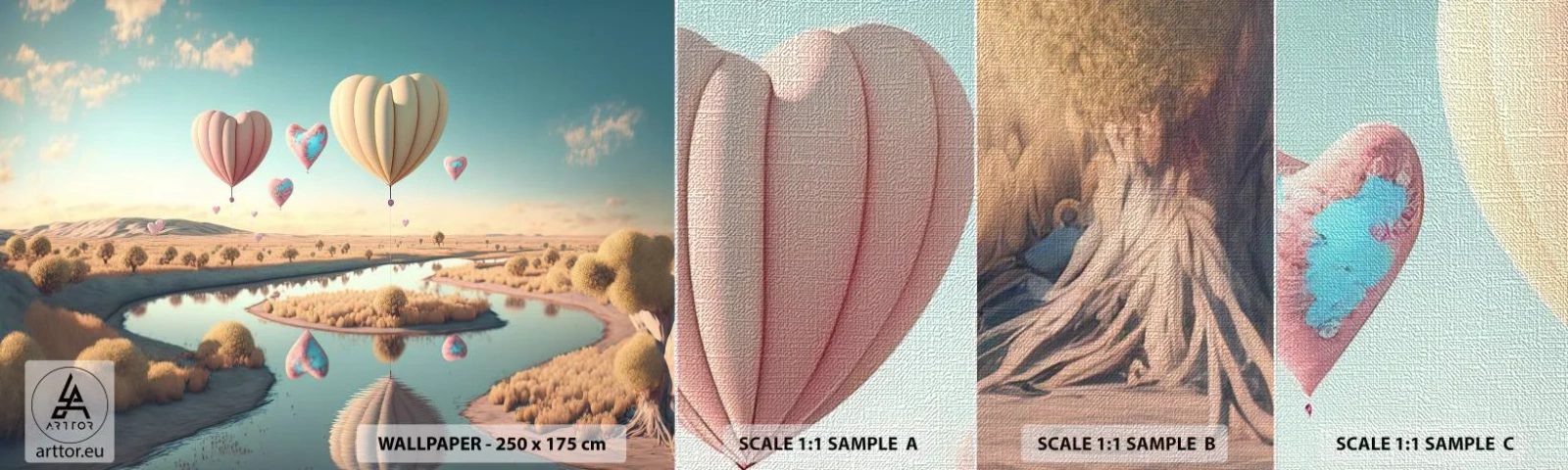 Fototapeten Muster Premium Canvas - Dank Liebe steigt man auf - Luftballons, Pastell, Süßigkeiten - 100x30 cm