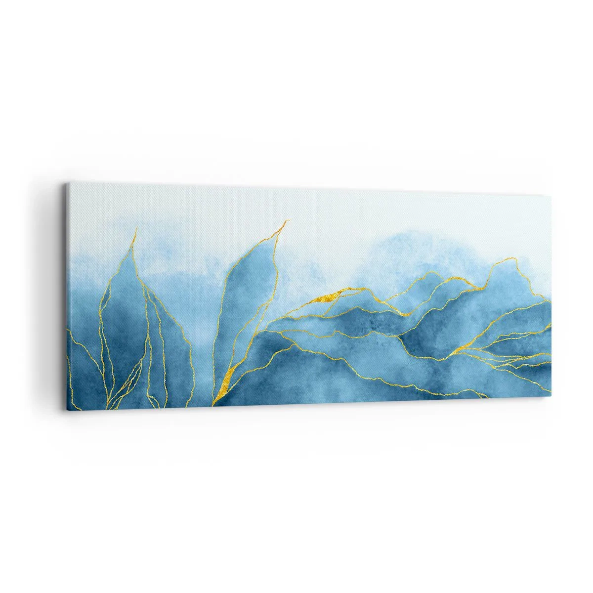 Bild auf Leinwand - Leinwandbild - Abstrakte Wellen in Blautönen mit goldenen Akzenten - 120x50cm - Blau im Gold - Moderne Wanddekoration für Wohnzimmer und Schlafzimmer ARTTOR