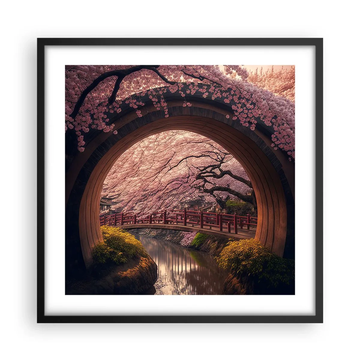 Poster in einem schwarzem Rahmen - Japanischer Frühling - 50x50 cm