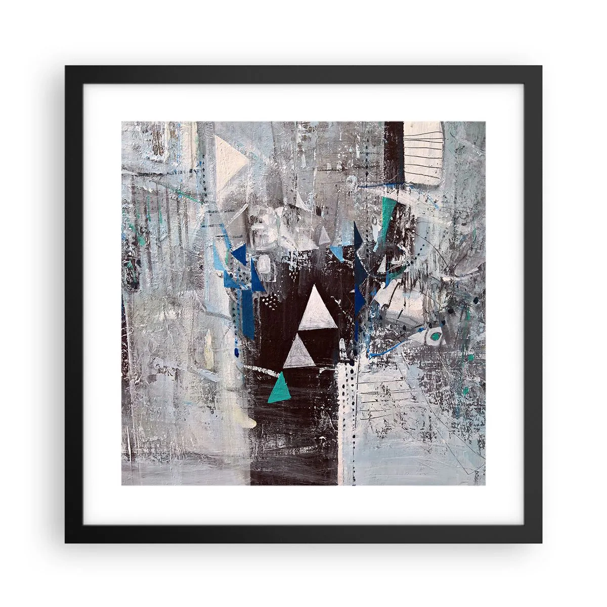 Poster in einem schwarzem Rahmen - Überschreibende Reihenfolge der Dreiecke - 40x40 cm