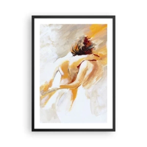 Poster in einem schwarzem Rahmen - Abstraktes Paar in warmen Farben auf hellem Hintergrund - 50x70cm - Am Himmel der Nähe - Moderne Wanddekoration für Wohnzimmer und Schlafzimmer ARTTOR