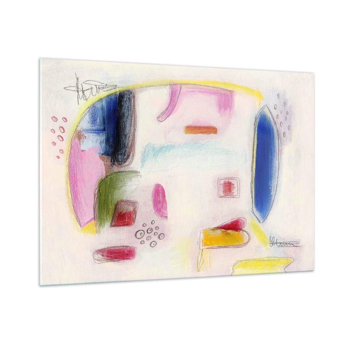 Glasbild - Bild auf glas - Farbenfrohe Abstraktion mit geometrischen Formen und Pastelltönen - 100x70cm - Eher konvex als konkav oder flach - Moderne Wanddekoration für Wohnzimmer und Schlafzimmer ARTTOR