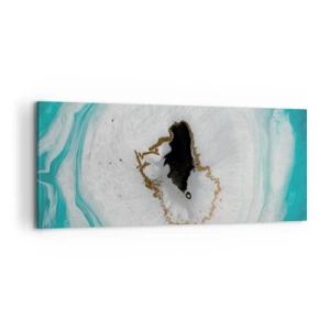 Bild auf Leinwand - Leinwandbild - Abstraktes Geodenmotiv in Türkis-, Weiß- und Goldtönen - 120x50cm - Nach Innen eindringen - Moderne Wanddekoration für Wohnzimmer und Schlafzimmer ARTTOR