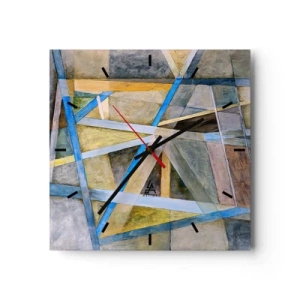 Wanduhr - Glasuhr - Geometrische Komposition mit hellen und blauen Linien - 30x30cm - Gerade oder diagonal? - Moderne Wanddekoration für Wohnzimmer und Schlafzimmer ARTTOR