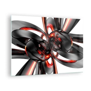 Glasbild - Bild auf glas - Moderne Abstraktion in Schwarz und Rot - 70x50cm - Uhrwerk in Graphit und Rot - Moderne Wanddekoration für Wohnzimmer und Schlafzimmer ARTTOR