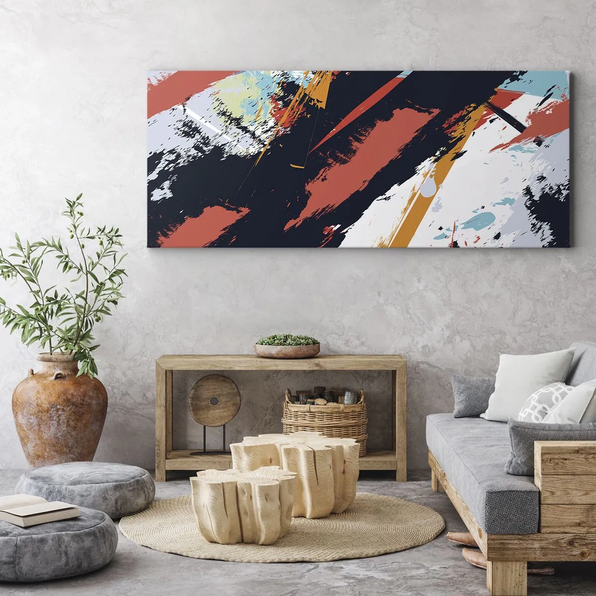 Bild auf Leinwand - Leinwandbild - Abstrakte Pinselstriche in leuchtenden Farben - 120x50cm - Dynamische Komposition - Moderne Wanddekoration für Wohnzimmer und Schlafzimmer ARTTOR