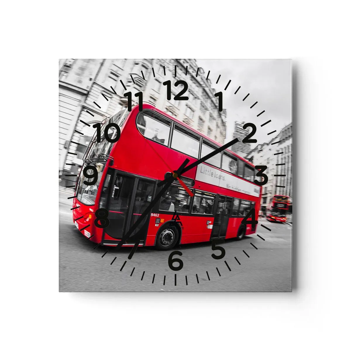 Wanduhr - Glasuhr - London traditionell - mit dem Bus - 40x40 cm
