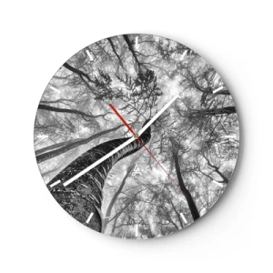 Wanduhr - Glasuhr - Schwarz-Weiß-Ansicht der Baumkronen aus der Perspektive von oben - 30x30cm - Rennen zum Licht - Moderne Wanddekoration für Wohnzimmer, Küche und Schlafzimmer ARTTOR