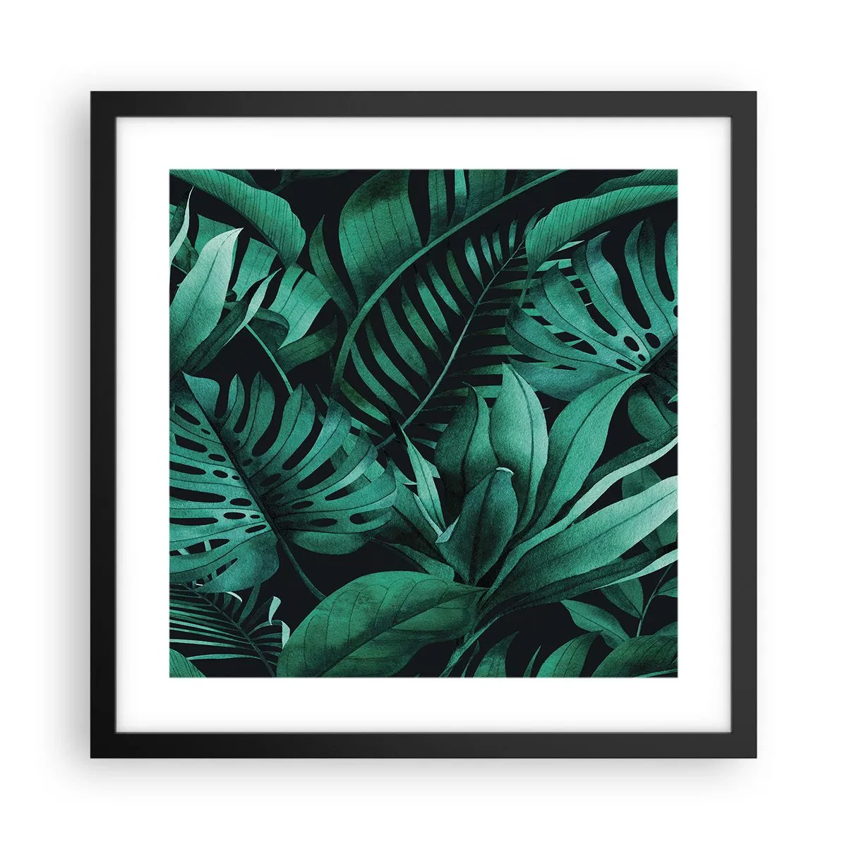 Poster in einem schwarzem Rahmen - Die Tiefe des tropischen Grüns - 40x40 cm