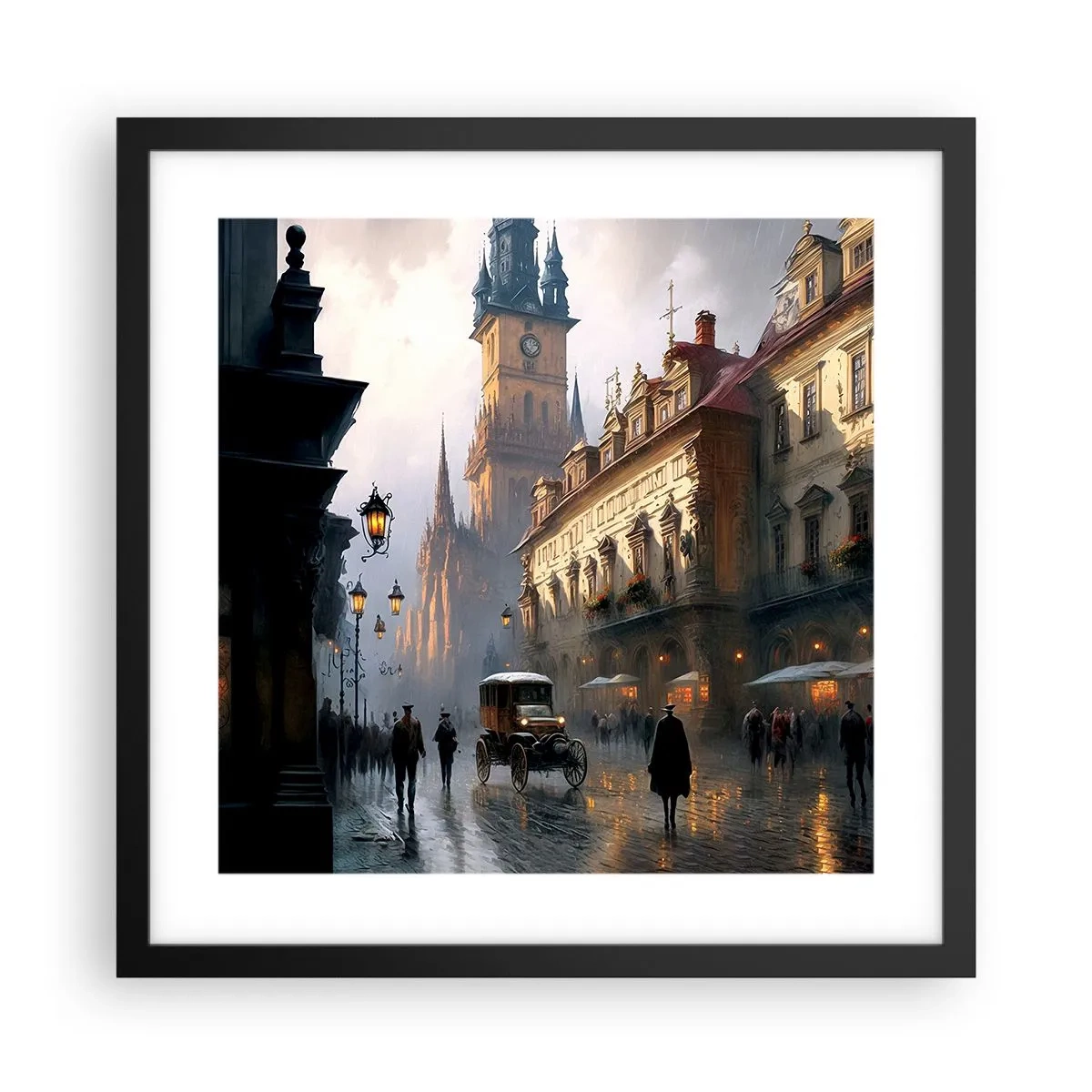 Poster in einem schwarzem Rahmen - Charme eines Prager Abends - 40x40 cm