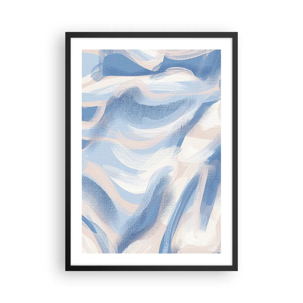Poster in einem schwarzem Rahmen - Abstrakte Welle in Blau- und Beigetönen - 50x70cm - Blaue Wellen - Moderne Wanddekoration für Wohnzimmer und Schlafzimmer ARTTOR