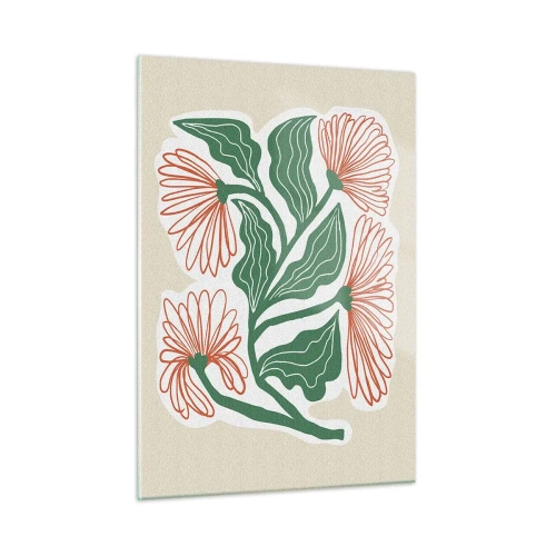 Glasbild - Bild auf glas - Dekorative Blumen im Folk-Stil auf hellem Hintergrund - 50x70cm - Im Folkstil und modern - Moderne Wanddekoration für Wohnzimmer und Schlafzimmer ARTTOR