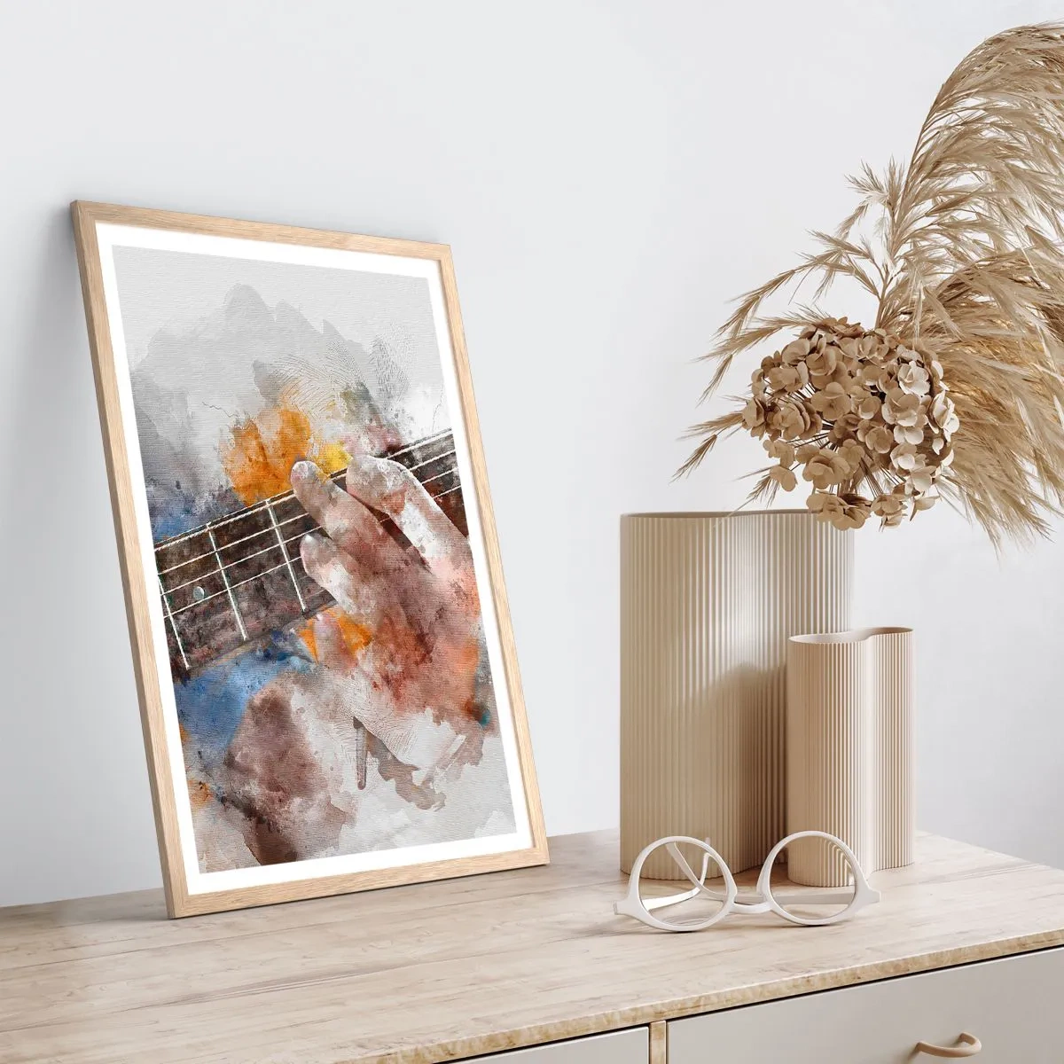 Poster in einem Rahmen aus heller Eiche - Poesie zwischen den Saiten - 50x70 cm