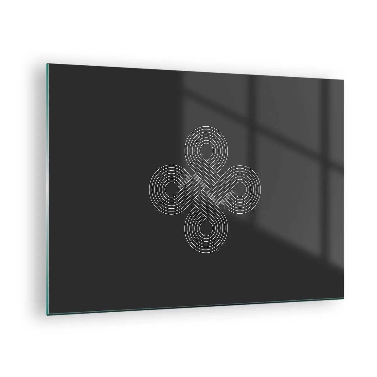 Glasbild - Bild auf glas - Minimalistisches weißes keltisches Symbol auf schwarzem Hintergrund - 70x50cm - Im keltischen Geist - Moderne Wanddekoration für Wohnzimmer und Schlafzimmer ARTTOR