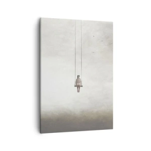 Bild auf Leinwand - Leinwandbild - Eine Figur auf einer Schaukel, die im Raum schwebt - 50x70cm - Ein Kind in uns - Moderne Wanddekoration für Wohnzimmer und Schlafzimmer ARTTOR