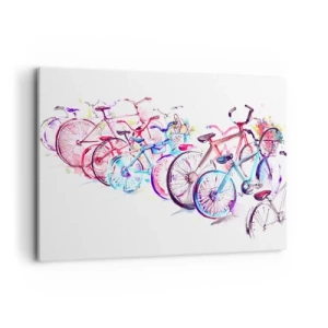 Bild auf Leinwand - Leinwandbild - Bunte Fahrräder im künstlerischen Aquarell-Stil - 120x80cm - Kongress des Antimoto-Clubs - Moderne Wanddekoration für Wohnzimmer und Schlafzimmer ARTTOR