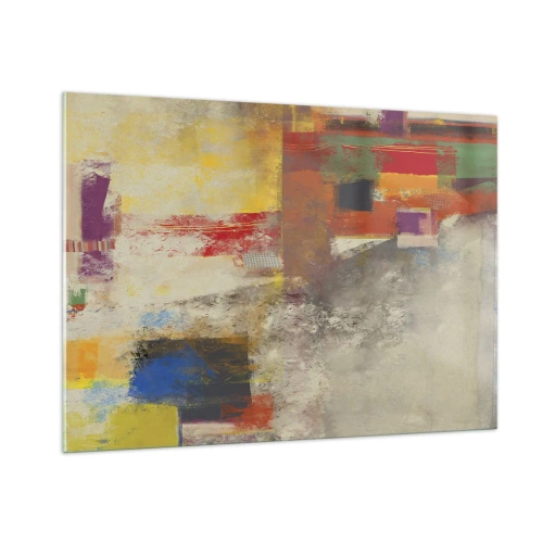 Glasbild - Bild auf glas - Bunte Abstraktion mit geometrischen Formen - 100x70cm - Geometrie der Farben - Moderne Wanddekoration für Wohnzimmer und Schlafzimmer ARTTOR