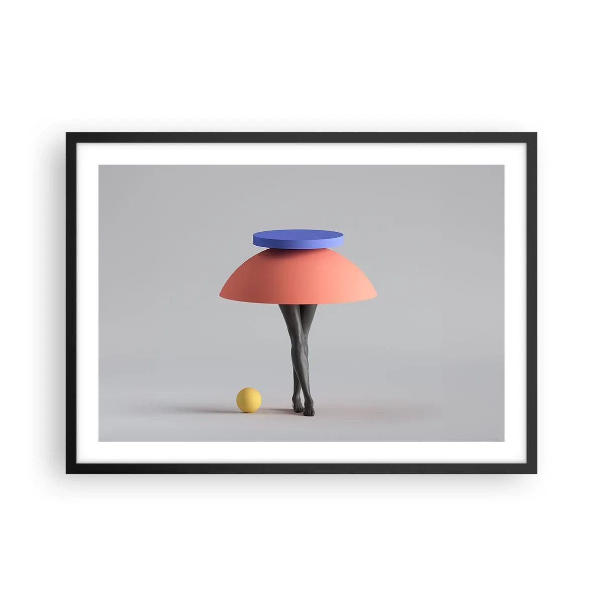 Poster in einem schwarzem Rahmen - Abstrakte geometrische Komposition mit Beinen und einem Ball - 70x50cm - Surrealistische Komposition - Moderne Wanddekoration für Wohnzimmer und Schlafzimmer ARTTOR