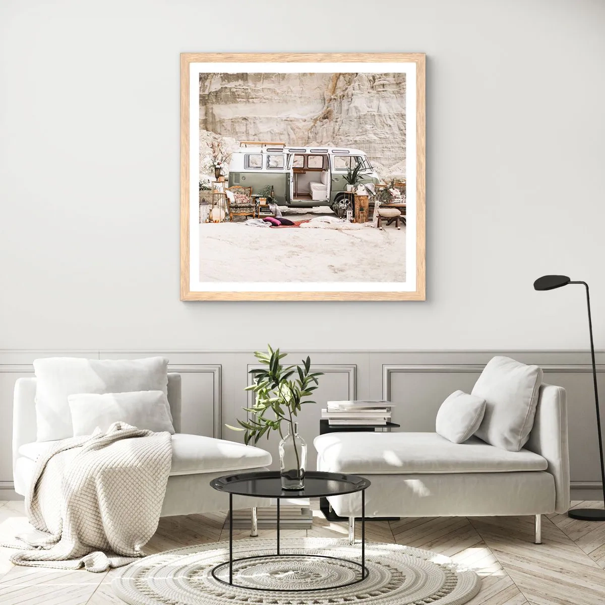 Poster in einem Rahmen aus heller Eiche - Es ist die Zeit, die Reise zu beginnen - 60x60 cm