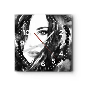 Wanduhr - Glasuhr - Porträt einer Dame in Schwarzweiß - 40x40 cm