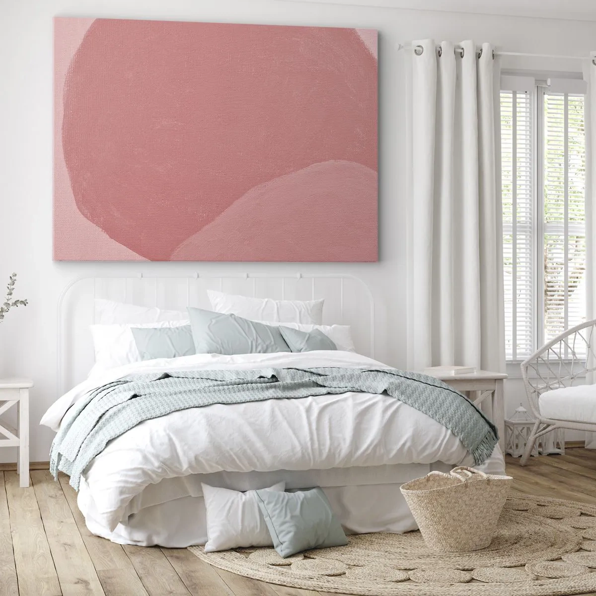 Bild auf Leinwand - Leinwandbild - Zarte Abstraktion in Rosatönen, organische Formen und Minimalismus - 100x70cm - Organische Komposition in Rosa - Moderne Wanddekoration für Wohnzimmer und Schlafzimmer ARTTOR